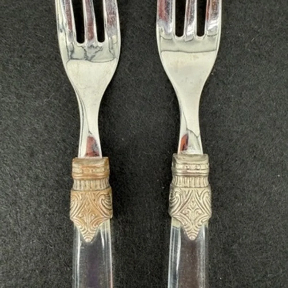 Set of 2 Vintage Italian 18/10 Stainless Steel‎ Clear Acrylic Cocktail Forks